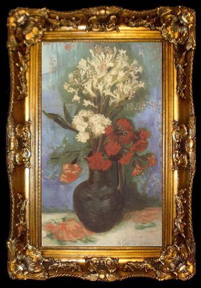 framed  Vincent Van Gogh Vase with Carnations and Othe Flowers (nn04), ta009-2